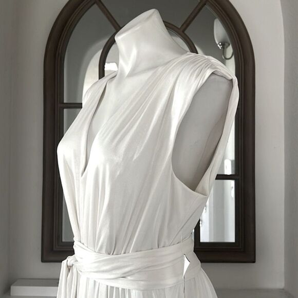 Dress the Population Krista Plunge Neck Side Slit Gown, Ivory, NWT, Size XXL - Picture 10 of 13